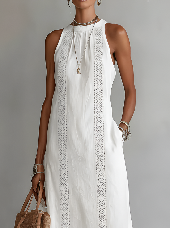 Jimena - Vestito midi in lino con colletto mao