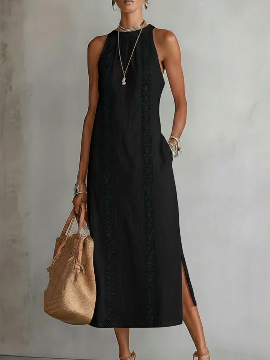 Jimena - Vestito midi in lino con colletto mao