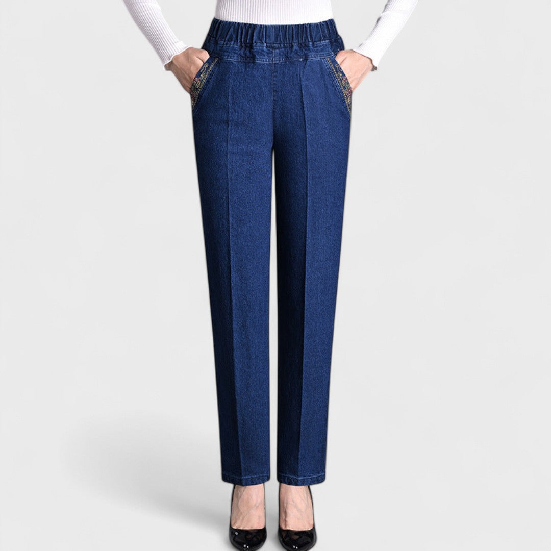 Maira – Jeans da donna con tasche laterali e vita elastica